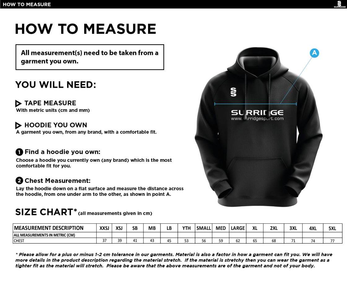 Ashbourne CC Fuse Hoody : Black / White - Size Guide