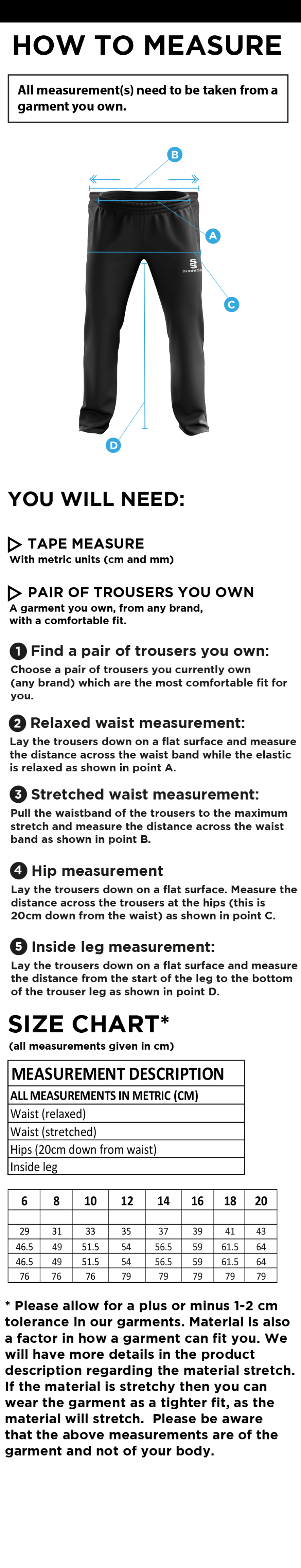 Ashbourne CC Women's Dual Poplin Track Pant : Black - Size Guide