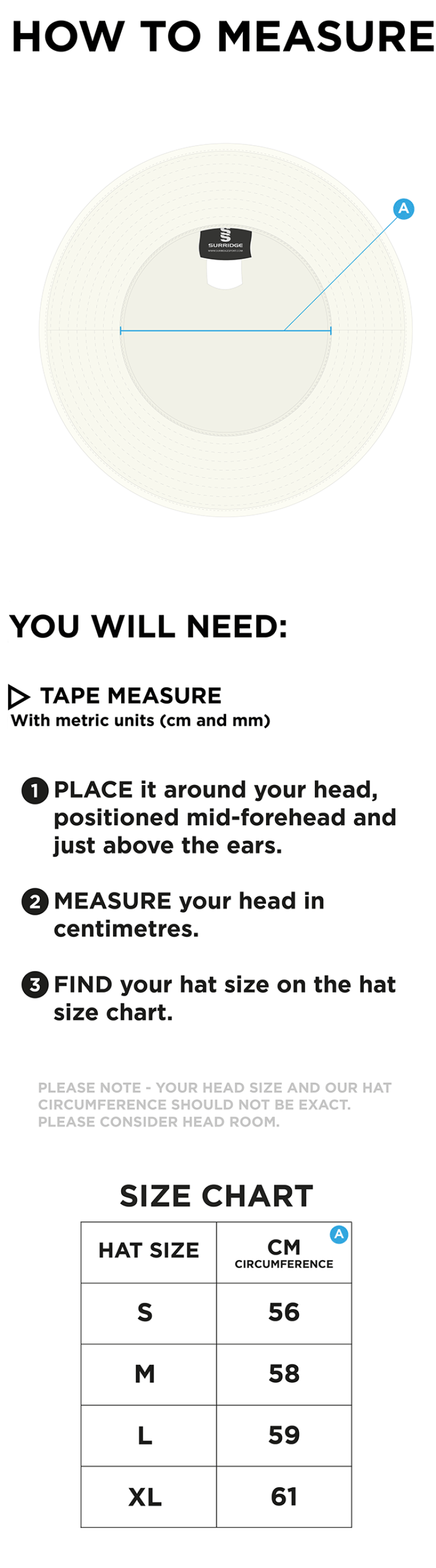 Ashbourne CC FLOPPY HAT - Ivory - Size Guide